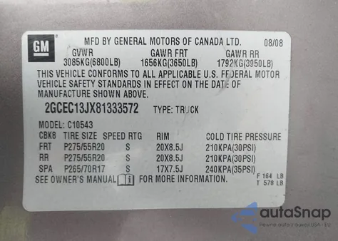 2008 Chevrolet Silverado 1500 Lt1 z USA, uszkodzony, nr VIN 2GCEC13JX81333572